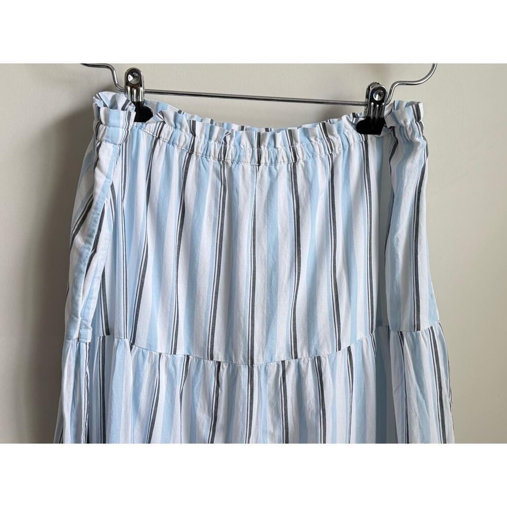 J. Crew Striped Paper-Bag Tiered A-Line Midi Skirt White Glazed Sky Antiq Large - Picture 7 of 10